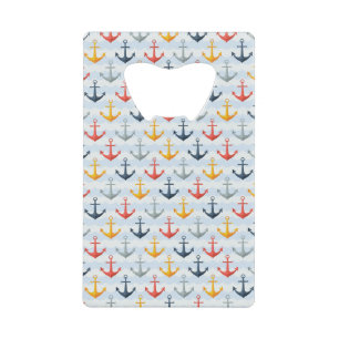 Nautical Pattern with Anchors Credit Card Bottle Opener