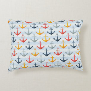 Nautical Pattern with Anchors Decorative Pillow