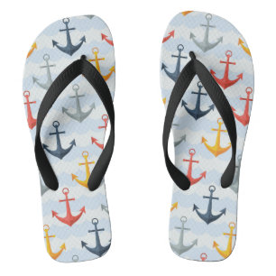 Nautical Pattern with Anchors Flip Flops