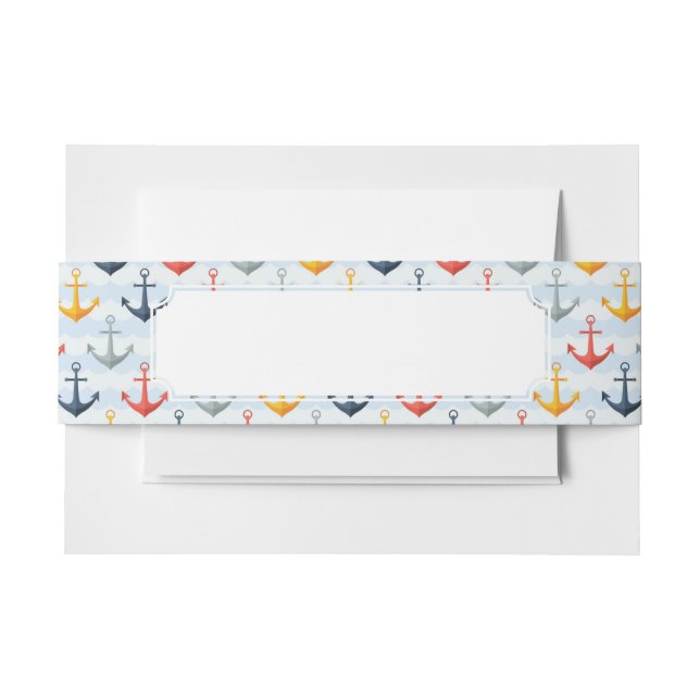 Nautical Pattern with Anchors Invitation Belly Band (Front Example)