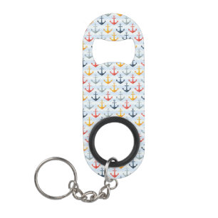Nautical Pattern with Anchors Keychain Bottle Opener