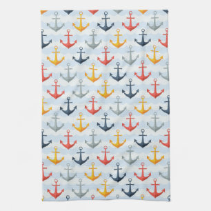 Nautical Pattern with Anchors Kitchen Towel