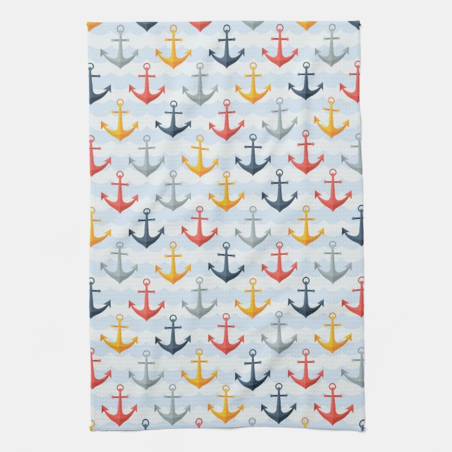Nautical Pattern with Anchors Kitchen Towel (Vertical)