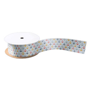 Nautical Pattern with Anchors Satin Ribbon