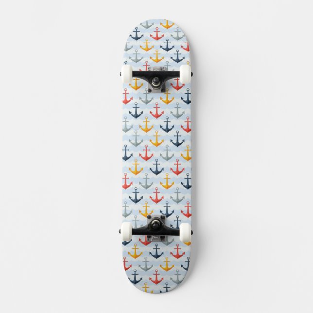 Nautical Pattern with Anchors Skateboard (Front)