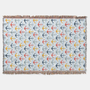 Nautical Pattern with Anchors Throw Blanket
