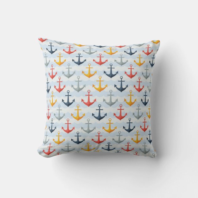 Nautical Pattern with Anchors Throw Pillow (Front)