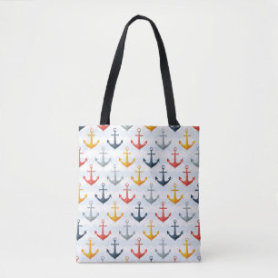 Nautical Pattern with Anchors Tote Bag