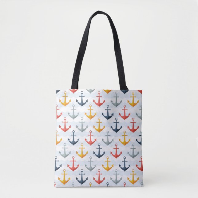 Nautical Pattern with Anchors Tote Bag (Front)