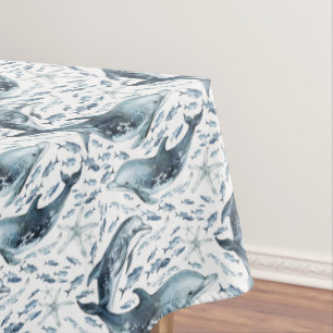 Nautical Pattern with Dolphins and Fishes Tablecloth