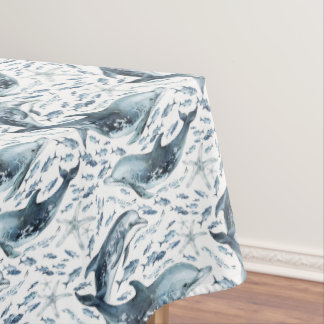 Nautical Pattern with Dolphins and Fishes Tablecloth