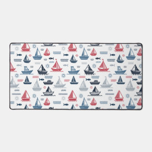 Nautical Pattern with Sailboats and Fish Desk Mat