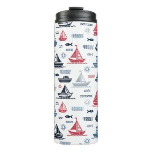 Nautical Pattern with Sailboats and Fish Thermal Tumbler
