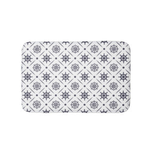 Nautical pattern with sailing wheel and compass bath mat