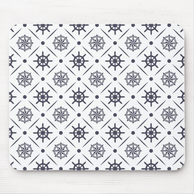 Nautical pattern with sailing wheel and compass mouse pad (Front)