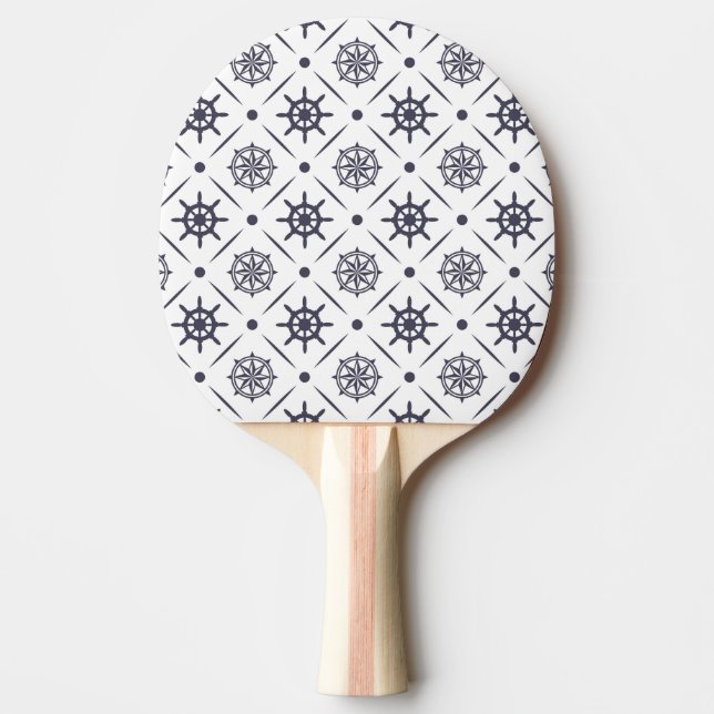Nautical pattern with sailing wheel and compass ping pong paddle (Front)