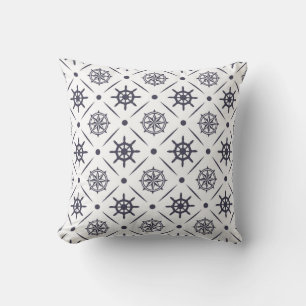 Nautical pattern with sailing wheel and compass throw pillow