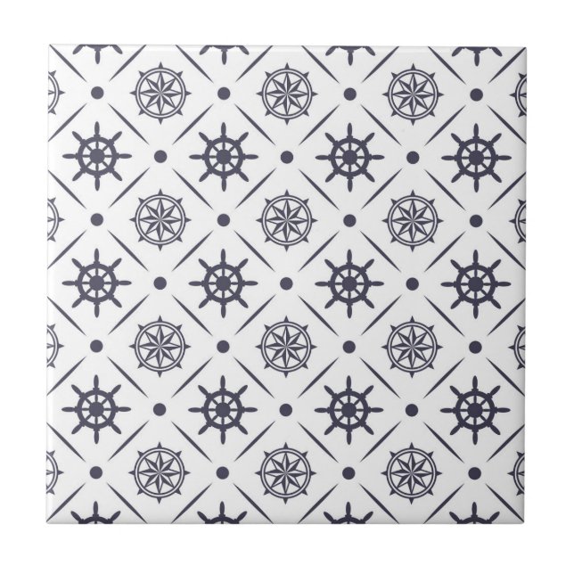 Nautical pattern with sailing wheel and compass tile (Front)