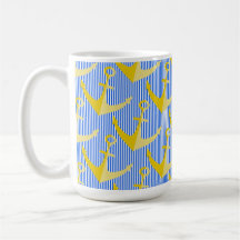 Nautical pattern yellow anchor coffee mug