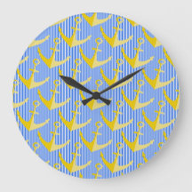 Nautical pattern yellow anchor wall clock