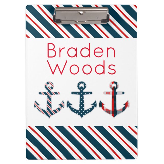 Nautical Patterned Anchors Personalized Clipboard (Front)