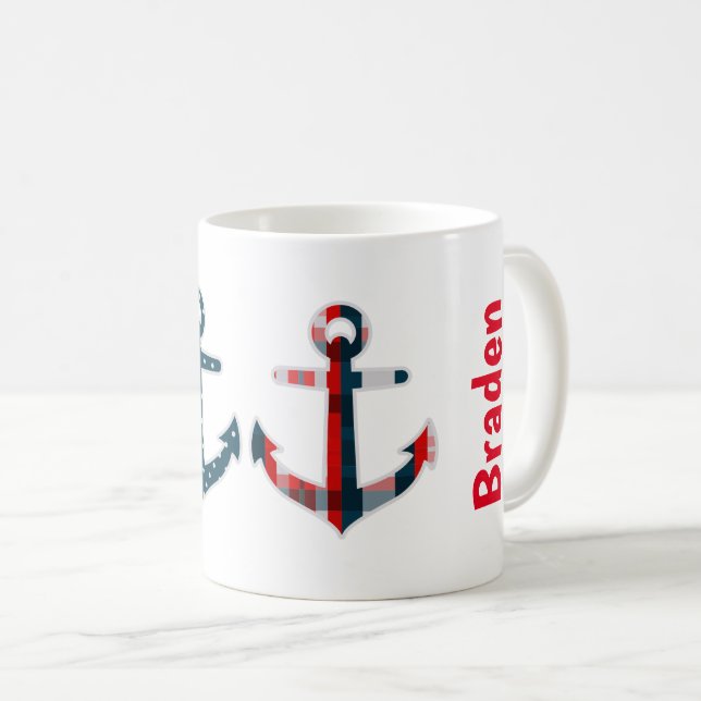Nautical Patterned Anchors Personalized Mug (Front Right)