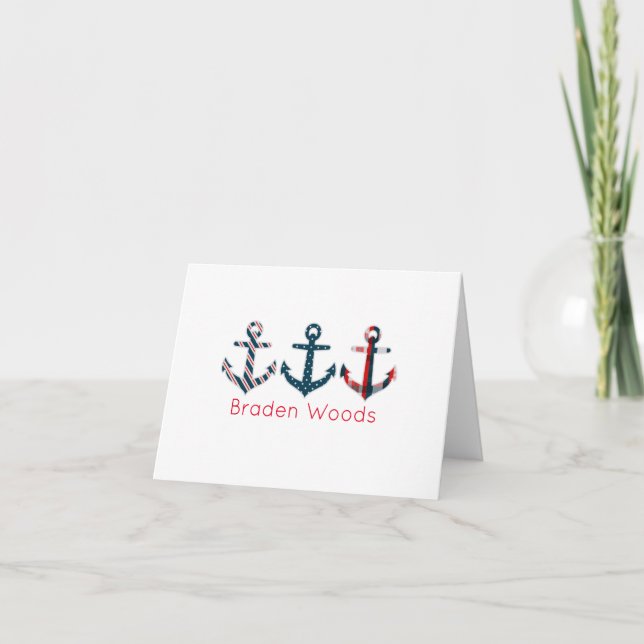Nautical Patterned Anchors Personalized Note Cards (Front)