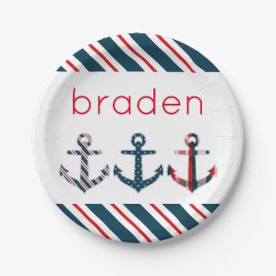 Nautical Patterned Anchors Personalized Plates