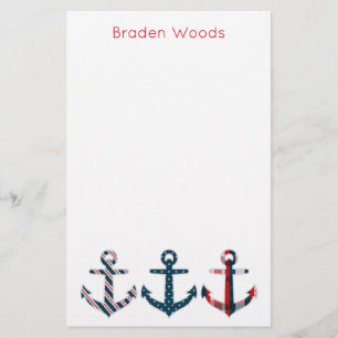Nautical Patterned Anchors Personalized Stationery