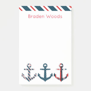 Nautical Patterned Anchors Post-it Notepad