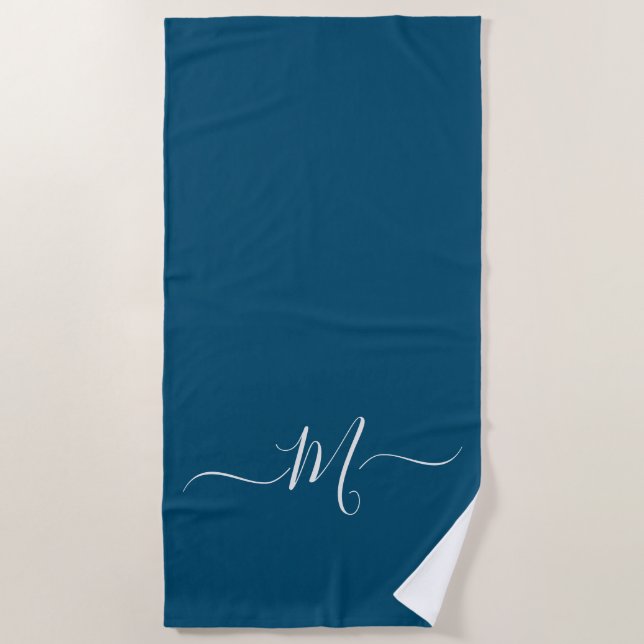 Nautical Peacock Blue  Monogram initial  Beach Towel (Front)