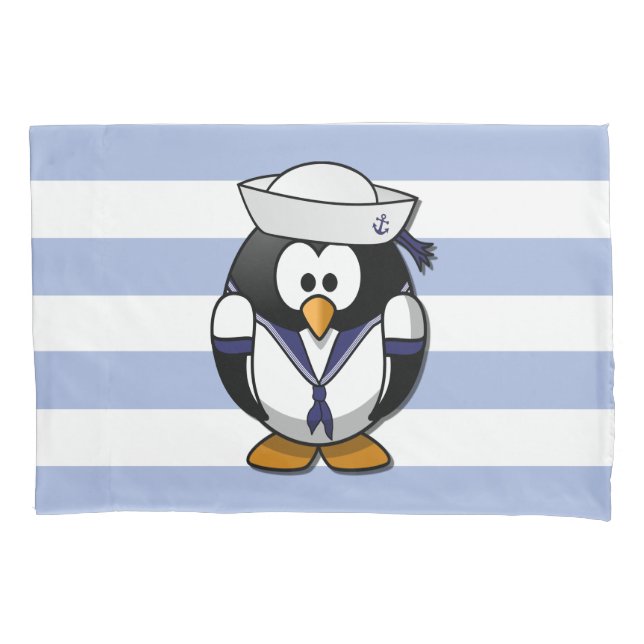 Nautical Penguin Striped Pillowcase (Front)