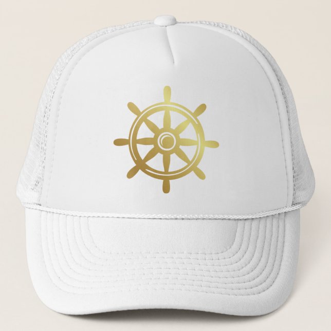 Nautical Performance hat with Gold Ship's Wheel (Front)
