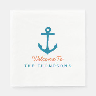 Nautical Personalized Aqua and Orange Napkin