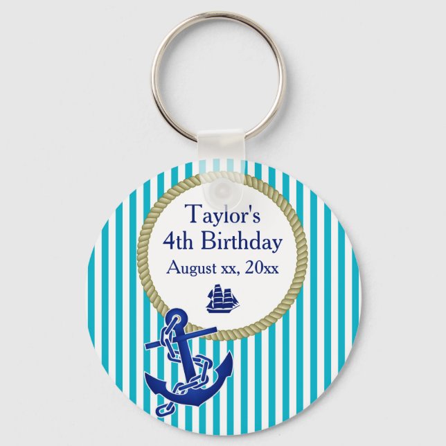Nautical Personalized Birthday Party Keychain (Front)