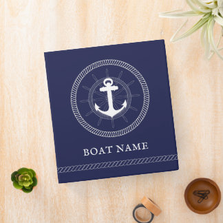 Nautical Personalized blue white Anchor Binder