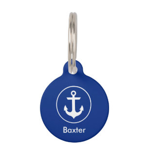 Nautical Personalized Dog Tag-Phone on Back Blue Pet Tag
