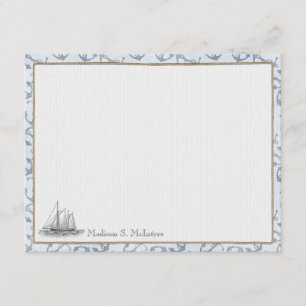 Nautical Personalized Flat Note Cards - Boat