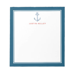 Nautical Personalized Notepad, Blue Anchor Notepad