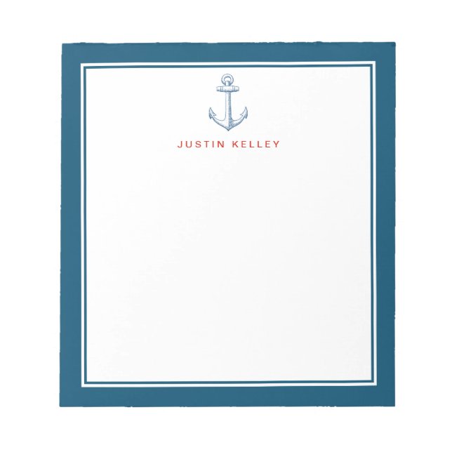 Nautical Personalized Notepad, Blue Anchor Notepad (Front)