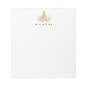 Nautical Personalized Notepad, Gold Octocpus Notepad