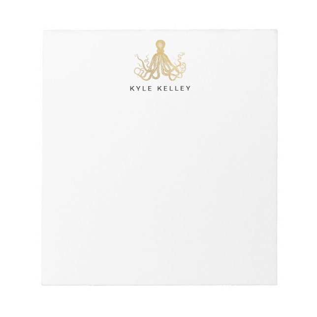 Nautical Personalized Notepad, Gold Octocpus Notepad (Front)