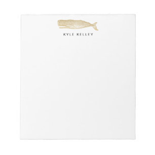 Nautical Personalized Notepad, Gold Whale Notepad