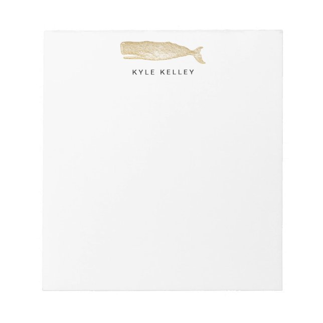 Nautical Personalized Notepad, Gold Whale Notepad (Front)