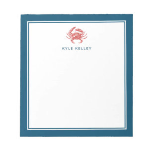 Nautical Personalized Notepad, Red Crab Notepad