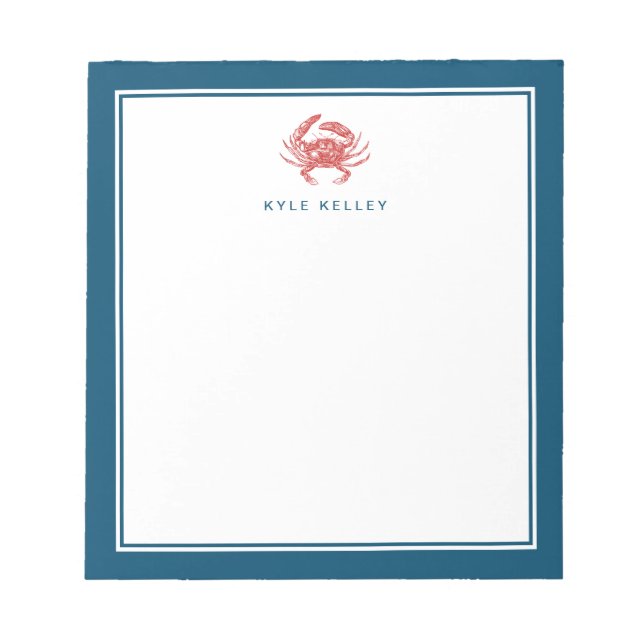 Nautical Personalized Notepad, Red Crab Notepad (Front)