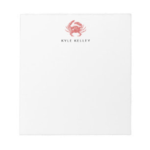 Nautical Personalized Notepad, Red Crab Notepad
