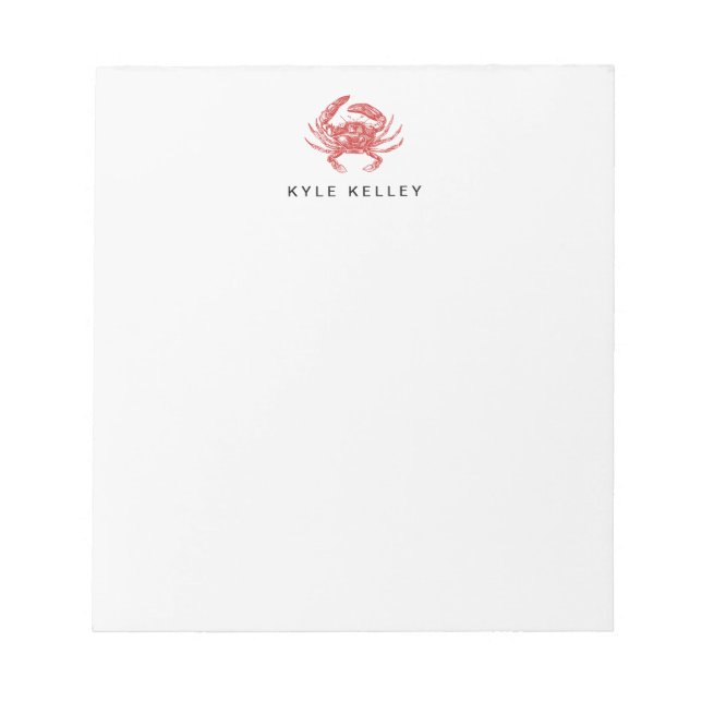 Nautical Personalized Notepad, Red Crab Notepad (Front)