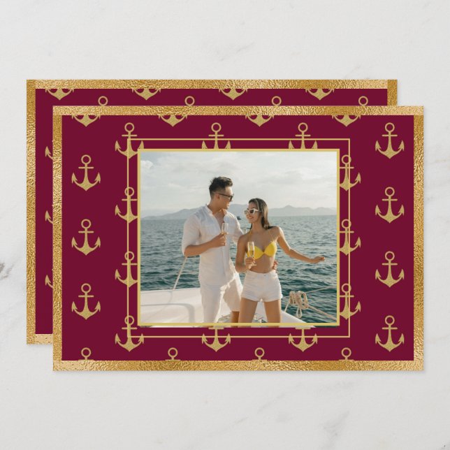Nautical Photo Gold Anchors Christmas Xmas Card (Front/Back)