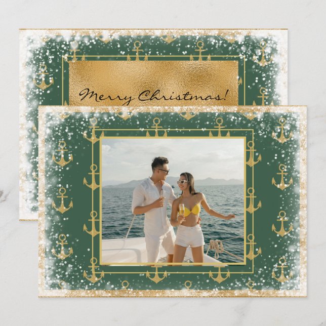 Nautical Photo Green Christmas Xmas Card (Front/Back)